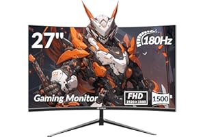 ‎CRUA CRUA Curved Gaming Monitor-27 Zoll FHD Curved Computer Screen,Krümmung 1500R,VA-Panel,180Hz, Gaming Display, Augenpflege,Neigungsverstellung, HDMI,DP Schwarz