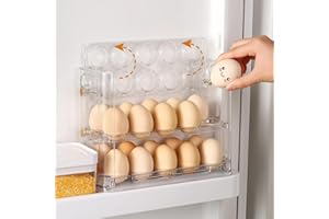 DYBOHF Contenedor de huevos para frigorífico, caja de almacenamiento de 30 huevos/3 capas, soporte para huevos de plástico transparente para almacenamiento en frigorífico, protección y conservación de huevos