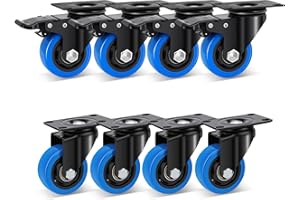 Humagineer 75mm Möbelrollen Klein, Schwerlastrollen Flach 360°Drehbar Lenkrollen Tragfähigkeit 135KG pro Stück, Ruhig & Durable Platte Rollen für Möbel, Wagen, Werkbank,8 Pack(4 Bremsen + 4 Universal)