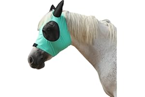 Gallopoff Horse Fly Mask Large Eye Space with Ears, Super Comfort Stretchy UV Protection for Horse Green Full