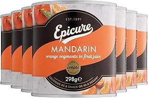 Epicure Tinned Mandarin Orange Segments in Fruit Juice, Delicious as a Snack or in a Dessert, 298 g (Pack of 12)