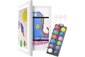 EUKEN -Marco dibujos infantiles A4, set acuarelas para niños de 12 colores de regalo, cuadro infantil para almacenar, almacenamiento 100-150 obras de arte para tus hijos. (1, Blanco)