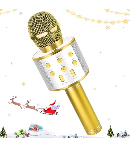 Microphone Karaoké Bluetooth Dynasonic - Avec Lumières LED Et Effets Vocaux - Cadeau Enfant Idéal
