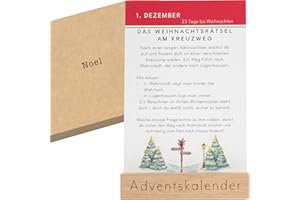 ‎EMBRACING MINDFULNESS Adventskalender mit Rätseln – 24 Weihnachts-Logikrätsel auf Karten mit Holzhalter (Weihnachtsrätsel)