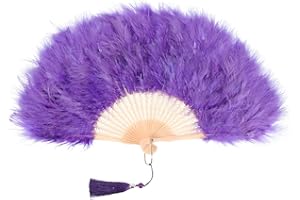 PATIKIL 1920s Vintage Marabou Feather Fan, Flapper Hand Fan Folding Handheld Fan for Costume Party Dancing Wedding Show Tea Decoration, Purple