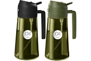 YARRAMATE 2 pièces 470 ml pulvérisateur d'huile foncé anti-lumière de cuisson 2 en 1 flacon pulvérisateur de qualité alimentaire Bouteille d'huile en verre vert de pour la cuisine (Noir et vert olive)