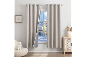 Runyéla 100% Rideau Occultant Thermique Isolant Anti Froid, Lot de 2 Lin Rideaux Fenêtre Opaques à Oeillets Gris Blanc Anti Chaleur UV Bruit, Intérieurs Decoration Dressing Salon Chambre 140x175