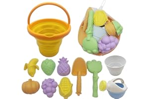 Irunfast 11 Pcs Beach Sand Toys for Kids, Bucket and Spade Castle Sand Toys for Pit Fruit Vegetables Sands Molds with Collapsible Folding Bucke Summer Outdoor Toy for Kids