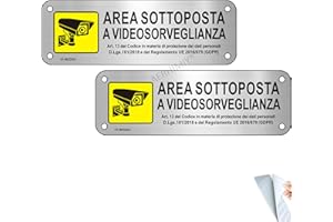 AERHIMIY Cartello Videosorvegliata Alluminio Spazzolato 15x5cm, 2 Cartello Adesivo Area Videosorvegliata Metallo di Piccole Dimensioni