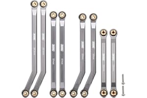 INJORA Zestaw linków aluminiowych CNC o wysokiej przepustowości 4 linki do 1/24 RC Crawler Axial SCX24 C10 JLU Bronco Base Camp LWB 133,7 mm, 8 szt. (szary)