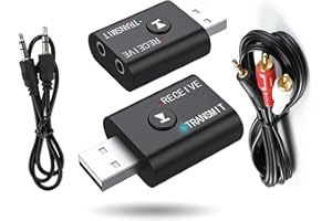 AYMBH 2 in 1 Bluetooth 5.0 Audio Receiver & Transmitter | 3.5mm AUX USB RCA Wireless Dongle Adapter with Mic for TV, Car, Phone, Speakers & PC | Stable Stereo Music Streaming | Hands-Free Calling