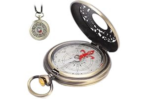 RUNQIN OUTDOOR Brújula Bolsillo Navegación Caminar, Cardán Impermeable Militar, Retro Orientación Marcha, Náutica Antigua Concha Latón Metal para Niños, Acampada, Senderismo, Camping, Caza