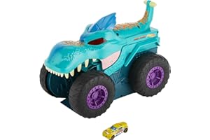 Hot Wheels Monster Trucks voiture géante Mega Wrex Extrême capable d'avaler des véhicules échelle 1:64, lumières et sons, jouet pour enfant, GYL13