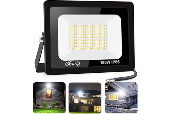 Blivrig 100W Spot LED Extérieur Blanc Chaud 3000K, 10000LM Projecteur Exterieur IP66 Imperméable, Eclairage LED, pour Terrasse, Patio, Chemins, Stades, Usines, Parking, Garage, Jardi