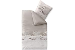 ‎CELINATEX CelinaTex Touchme Biber Bettwäsche 135 x 200 cm 2teilig Baumwolle Bettbezug, Set, Bettgarnitur für Sommer und Winter, ganzjährig, pflegeleicht, Sarah Wörter beige braun weiß
