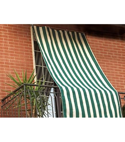 SOFFICIOSO Tenda Da Sole A Cascata Per Esterni, 145x250 Cm, Colore Verde, Con 8 Anelli, In Poliestere Tinto Filo, Lavabile, Per Terrazzo E Balcone