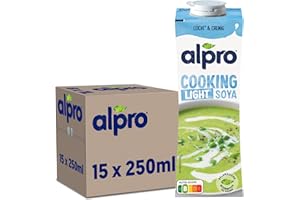 ‎ALPRO Alpro Cooking Soya Light – Vegane Kochcreme aus Soja mit neutralem Geschmack für heiße und kalte Gerichte – 15 x 250 ml