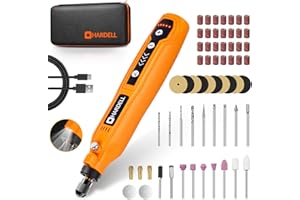 HARDELL Mini Amoladora Eléctrica Bateria, 5 Velocidades Herramienta Rotativa, 3.7V Con luz LED Mini Taladro Eléctrica Con 61 Accesorios Para Pequeña Proyectos de Manualidades y Creación de Bricolaje