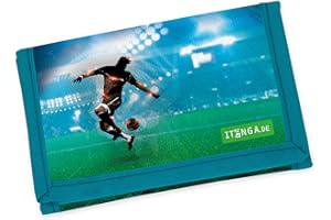 itenga Kinder Geldbörse - Geldbeutel und Brustbeutel - mit Klettverschluss, Kordelband, Geldscheinfach und Münzfach Sichtfenster für Mädchen und Jungen (Motiv Fussball)