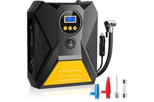 etship Car Tyre Inflator Air Compressor, Portable Car Tyre Pump 12V, Digital Inflator 120W & 150 PSI, LED Light Electric Tyre Pump with 3 Nozzles, Auto Shut Off, Suitable for Car, Bicycle, Motorcycle