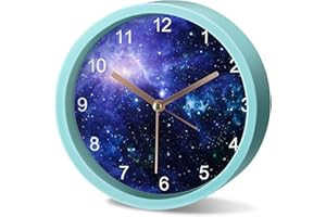 EXQULEG Kinderwecker Ohne Ticken, Runde Wecker Kinder, Weltraum Astronauten Analoger Wecker für Jungen Mädchen Geburtstagsgeschenke (NZ165)