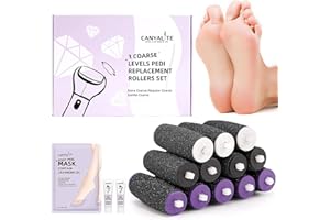 CANVALITE [Set di 12] Ricariche per Testine a Rullo di Ricambio, 3 Tipi di Rugosità, Lima Per Piedi Elettrica Con 2 * 15ML di Pulizia Sfregamento e Maschera per i Piedi