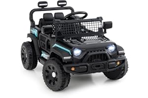 COSTWAY 12V Kids Ride on Car, 2 Motors Electric Off Road Truck with Remote Control, LED Lights, Music & Horn, Battery Powered Ride on Toy for 3+ Years Old Boys Girls (Black)