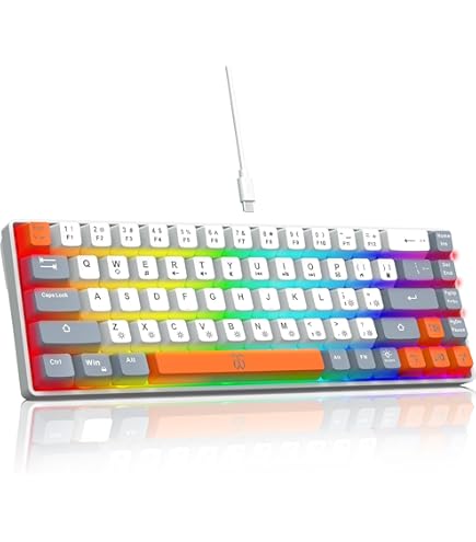 Mini 60% Mechanisch Gaming-Toetsenbord met Compact 62 Toetsen,19 RGB Chroma LED Backlit,Type-C Cable, QWERTY UK Layout, Full-key Anti-Ghosting voor PC, Laptop,Mac-Wit/Blauwe Schakelaar