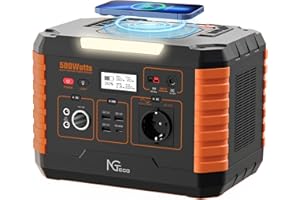 NGTeco Power station portatile 500 W con AC/DC/Car Lighter Port/USB A/C, 519Wh/140400 mAh Generatore solare con LED, potenza da balcone per alimentazione di emergenza/campeggio/camper / alimentazione