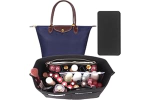 BOMICLSS Felt Insert Bag Organizer for Longchamp Bag, Tote Bag Organizer Insert with Zipped, Multi-Pocket Felt Handbag Organizer for Longchamp Le Pliage, Black