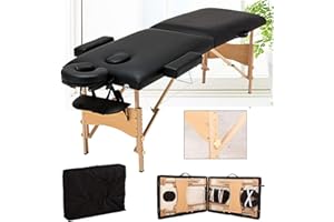 HUINI Massage Table Massage Bed Portable 2 Section Folding Couch Bed Lightweight Adjustable for Height Beauty Salon Tattoo Therapy, 230kgs/500lbs Max Weight Capacity, Wooden Frame -Black