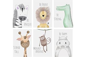 Hwtcjx Set di 6 immagini per la Cameretta dei Bambini, Quadri Cameretta Bambino, Decorazione per Bambini, Quadri per Camera Bambini, Animali Della Foresta, Safari, Senza Cornici (20 x 30 cm) (Set 1)