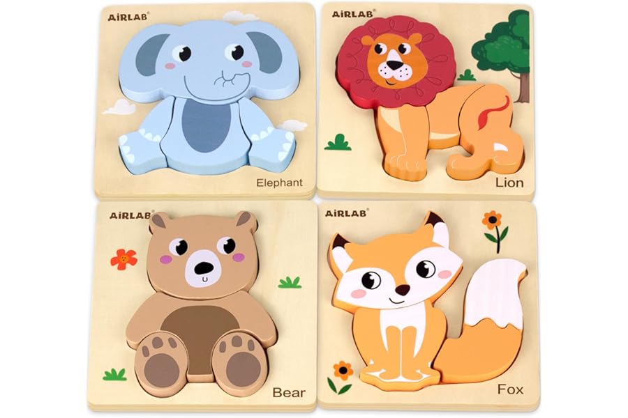 Airlab Wooden Chunky Jigsaw Puzzles for Toddler 1+ Year Olds, Baby Montessori Sensory Toys, 1st Birthday Gifts for Girls Boys, Preschool Educational Learning Toys for Kid Ages 1 2 3