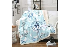 LOUSSIESD Anker Kuscheldecke Nautischer Kompass Dekor 150x200cm Meer Abenteuer Wohndecke Ozean Thema Für Kinder Jungen Mädchen Kinder Flanell Fleecedecke Weiß Blau Sofa Abdeckung Raum Dekor