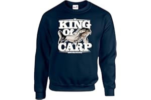 BANG TIDY CLOTHING King of Carp Fishing Sweatshirt - Fishermen Anglers Clothing Gifts for Men - Crewneck - Long Sleeved - Navy L