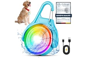 Dokkita Lumiere Chien Nuit Rechargeable (Changement de Couleur RGB + 4 Modes de Clignotement), Pendentif Lumineux Chien Rechargeable USB Clignotant dans la Nuit pour Chien Chat, étanchéité IPX8