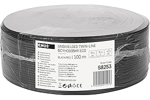 EMOS Cable de Cobre 2 x 0,5 mm², 100 Metros de Cable de Doble Cable de CCA de Baja tensión, Negro con Marcado de polaridad