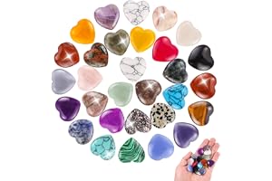 30 stycken lyckstenar färgglada hjärtformade kristaller i helande stenset för barn, hjärtdekorationer av ametist och rosenkvarts, Valentinsdagshjärtsten för meditation, chakra, reiki, energibalanse