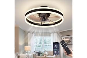EIDISUNY Ventilateur de plafond, moderne, silencieux, avec kit de lumière réversible LED, télécommande, montage encastré, 60W, pour cuisine, salon, chambre d'enfant, noir