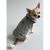 Patipatron Kışlık Peluş K&ouml;pek Yelek, Sıcak Tutan D&uuml;ğmeli Yumuşak Polar K&uuml;&ccedil;&uuml;k Irk K&ouml;pek Kıyafeti, Bej (Siyah Kır&ccedil;ıllı, Medium)
