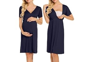 Weardear Damska koszula nocna do karmienia piersią, z krótkim rękawem, dekolt w serek, bielizna nocna dla kobiet w ciąży z funkcją karmienia