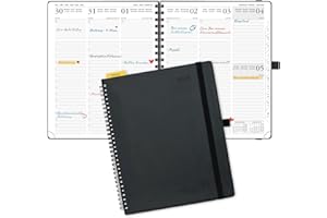 ‎POPRUN POPRUN Kalender 2025 Wochenplaner Ringbuch mit Softcover, ca. A4 (26,5 x 21,5 cm), 12-Monate-Terminplaner (Jan.2025-Dez.2025) 1 Woche 2 Seite mit 100 GSM Zertifiziertem Papier - Schwarz