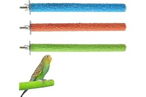 KEYQUEEN 3 Pcs Parrot Perches 20cm, Birdcage Scrub Stand Wood Rough Sand Perches Grinding Grinding Nail for Bird Parrot Budgies Parakeet Cockatiels Conure Lovebird Cage Paw Grinding (Orange + Blue + Green)