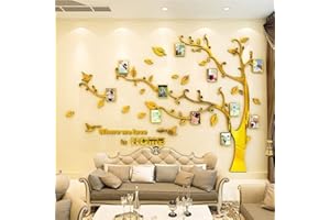 AIVORIUY 3D Adesivi Murali Albero Della Vita da Parete, Fai da te Cornici Foto Sticker Decorazioni Murale per Soggiorno Asili Nido Bambini Stanze Camera da Lett (M: 210x150cm, Specchio Dorato R)