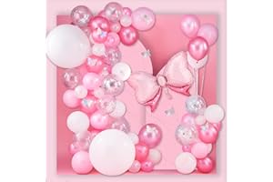 PartyWoo Pink Balloons - 100pc Pack with Silver Glitter & White Balloons, Bow Tie Foil & Laser Butterflies for Girl Baby Shower or Birthday