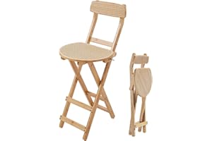 Warmiehomy Foldable Kitchen Bar Stools with Backs Modern Wooden Rattan Breakfast Barstools Kitchen Counter Stool Living Room Bedroom Chair, Seat Height 60CM