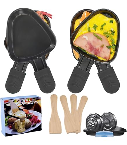 Lot De 8 Poêlons Raclette Triangle Anti-adhésif Avec 8 Spatules Nylon - Poignées Colorées Anti-brûlure
