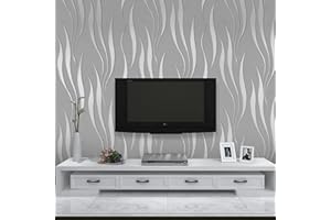 Trafagala Embossed Wallpaper Non-Woven Wave Stripes Roll 3D Silver Glitter Wallpaper Feature Modern Geometric Patterned Taupe for Livingroom Bedroom Kitchen