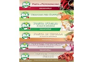 GIA pacco da 6 tubetti misti (Pasta di Peperoncino, Verdure per Soffritto, Pasta d'Aglio, Pasta di Cipolla, Pasta di Scalogno, Pasta di Pomodori Secchi)