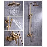 Solepearl Shower Faucet Set, Vintage Luxury Brass Shower System Include Rainfall Shower Head, Handheld Shower and Tub Spout F